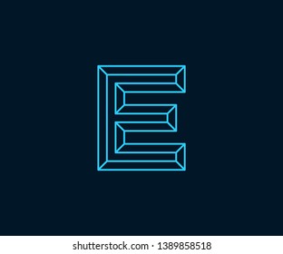 Simple E Minimalist Initial / Letter E modern logo design with blue neon color