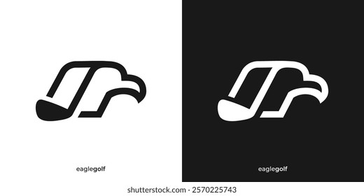 Simple Eagle Golf Logo. Eagle Head and Golf Stick Icon Graphic. Bird Golf Logo Design Template.