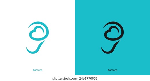 Simple Ear Care Logo Design. Ears,Ear, Heart or Love Shape with Outline Graphic Design.