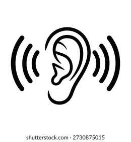 Orelha simples com ícone de ondas de som representando a comunicação auditiva

