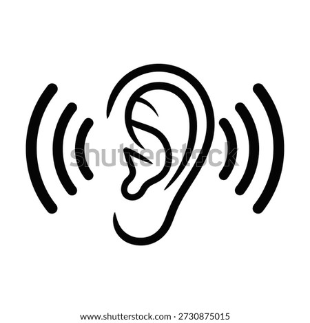 Simple ear with sound waves icon representing hearing listening communication

