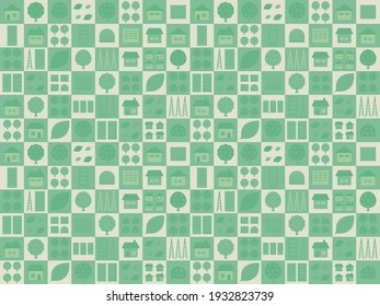 Un sencillo patrón de paisaje urbano a principios del verano. El estilo de los mosaicos con las finas rejillas.
