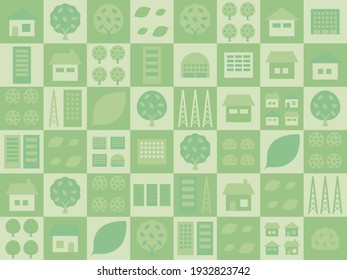 A simple early summer cityscape background pattern. Patchwork style.