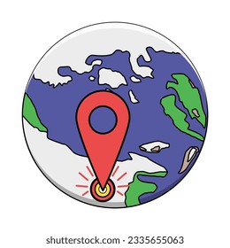 Simple earth design and travel point location is on white map area or ice area