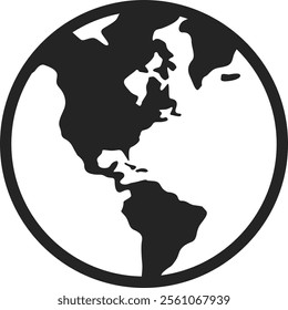 Simple earth globe icon showcasing North and South America, perfect for illustrating global concepts, travel themes, or international business ventures and communications