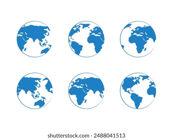 simple earth globe map around the world blue design flat isolated white background
