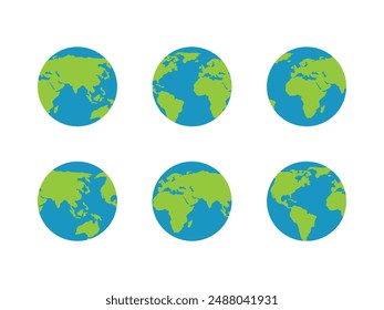 simple earth globe map around the world blue green flat design isolated white background