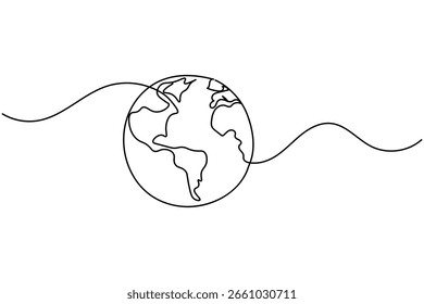 Simple earth globe one line sketch in modern minimal design