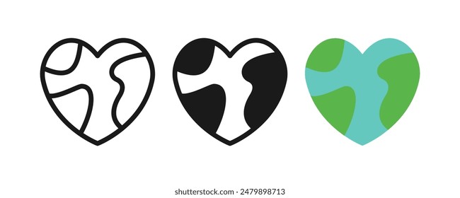 An simple Earth world globe in a heart shape, could be a concept for world Earth Day