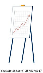 Simple easel displaying line graph with red upward trend 2D cartoon object. Growth, progress, success in data analysis isolated element flat vector clipart on white background. Spot illustration