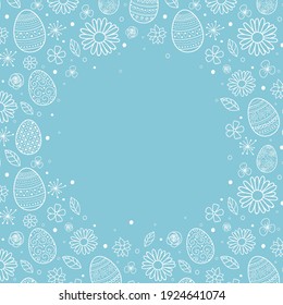 Simple Easter background with hand drawn eggs and flowers. Vector