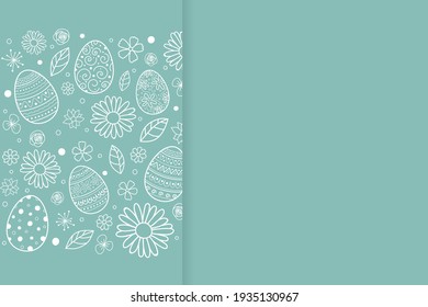 Simple Easter background with hand drawn eggs and flowers. Vector