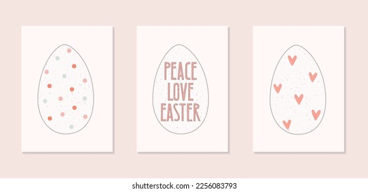 Simple Easter cards set. Vector illustration with festive eggs, text.