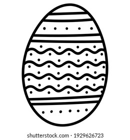 Simple Easter egg hand drawn icon, Decorative doodle egg with dot and wave pattern ,Vector illustration. Isolated on white background, eps 10