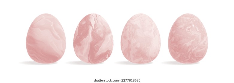 Simple Easter Holidays Vector Card. Big Marble Pastel Pink Eggs on a White Background. Elegant Easter Illustration ideal for Card, Banner. Pastel Color Chicken Eggs made of Marble Stone.