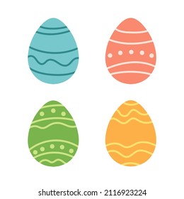 Simple Easter stylized egg set in flat cartoon design - vector on white background. Four spring icons