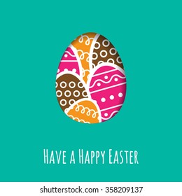 Simple Easter wishing card with a stylized egg in flat design in vector