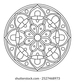 Simple and Easy Black and White Mandala Vector - Mandala Coloring Page for Beginners.