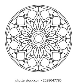 Simples e fácil preto e branco Mandala vetor - Mandala página de coloração para iniciantes, adultos e crianças - Mandalas padrão círculo colorir páginas para cor KDP.