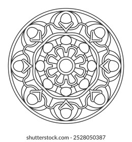 Simple y fácil Vector de mandala blanco y negro - página para colorear mandala para principiantes, adultos y niños - Páginas para colorear de círculo de patrón de mandalas para color KDP.