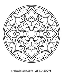 Simples e fácil preto e branco Contorno Mandala vetor - Mandalas colorir página a cores para Kdp.