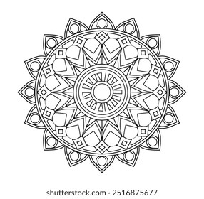Simple and Easy Mandala Black and White Hand Drawing Outline Circle - Mandalas Coloring Page for Adult KDP