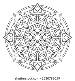 Simples e fácil Mandala preto e branco círculo Outline - Mandala colorir página para colorir para iniciantes, idosos e adultos.