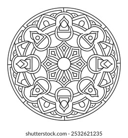 Simple and Easy Mandala Black and White Circle Outline - Mandala Coloring Page to Color for Beginners, Seniors, and Adults.