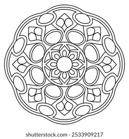 Simple y Fácil Mandala Negro y Blanco Círculo Esquema - Mandala Página para colorear a color para principiantes, mayores y adultos para KDP.