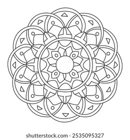 Simple y fácil Vector de contorno de círculo blanco y negro de mandala - página para colorear de mandala a color para principiantes, mayores y adultos para KDP.