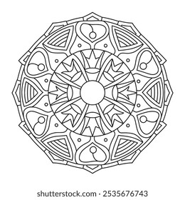 Simples e fácil Mandala preto e branco círculo contorno vetor - Mandala colorir página para colorir para iniciantes, idosos e adultos para KDP.