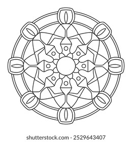 Simple and Easy Mandala Coloring Page for Beginners, Adults, and Kids - Mandalas Circle Coloring Page to Color - Black and White Mandala Vector Outline.