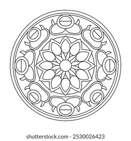 Página para colorear de mandala simple y fácil para principiantes, mayores y adultos - Círculo de mandalas Página para colorear a color - Contorno de Vector de mandala blanco y negro para Kdp.