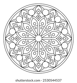 Página para colorear de mandala simple y fácil para principiantes, mayores y adultos - Círculo de mandalas Página para colorear a color - Contorno de Vector de mandala blanco y negro para Kdp.