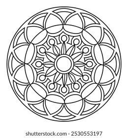 Página para colorear de mandala simple y fácil para principiantes, mayores y adultos - Círculo de mandalas Página para colorear a color - Contorno de Vector de mandala blanco y negro para Kdp.