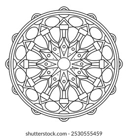 Simple and Easy Mandala Coloring Page for Beginners, Seniors, and, Adults - Mandalas Circle Colouring Page to Color - Black and White Mandala Vector Outline for Kdp.