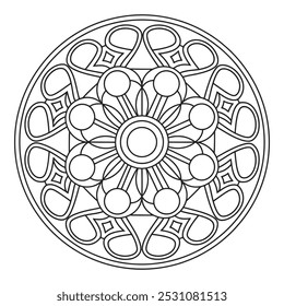 Página para colorear de mandala simple y fácil para principiantes, adultos mayores y adultos - Círculo de mandalas Página para colorear a color - Contorno de Vector de mandala blanco y negro.