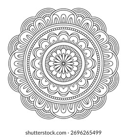 Página para colorear de mandalas simple y fácil - Contorno de mandalas blanco y negro a color.