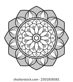 Simple and Easy mandala coloring pages for coloring - Mandalas Black and White Outline Pattern Vector Hand Drawn