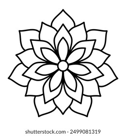 Simple and easy mandala design for coloring pages , ethnic round ornament, white background, Flower Mandala