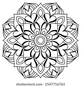 Diseño simple y fácil del mandala para colorear la página del libro, arte creativo del mandala para el arte de la pared, diseño de henna
