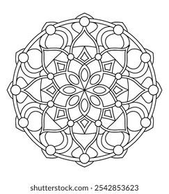 Vetor Mandala Simples e Fácil - preto e branco Mandala Contorno Coloração Página a cores para KDP.