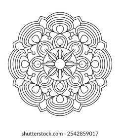 Vetor Mandala Simples e Fácil - preto e branco Mandala Contorno Coloração Página a cores para KDP.