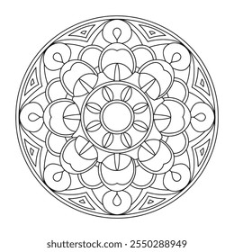 Simples e fácil Mandala vetor colorir página a cores - preto e branco Mandala contorno círculo para KDP.