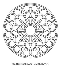 Simples e fácil Mandala vetor colorir página a cores - preto e branco Mandala contorno círculo para KDP.