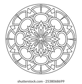 Vetor de círculo de padrão de Mandalas simples e fácil para Kdp - preto e branco mão desenhada Mandala contorno colorir página a cores.