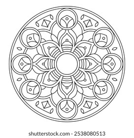 Vetor de círculo de padrão de Mandalas simples e fácil para Kdp - preto e branco mão desenhada Mandala contorno colorir página a cores.