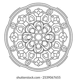 Vetor de círculo de padrão de Mandalas simples e fácil para Kdp - preto e branco mão desenhada Mandala contorno colorir página a cores.