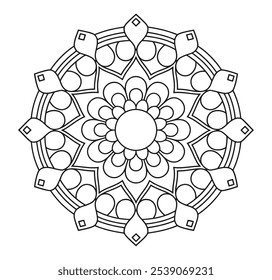 Vetor de círculo de padrão de Mandalas simples e fácil para Kdp - preto e branco mão desenhada Mandala Contorno Coloração Page to Color - Mandala Silhueta Imagem to Doodle.