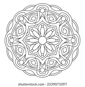 Vetor de círculo de padrão de Mandalas simples e fácil para Kdp - preto e branco mão desenhada Mandala Contorno Coloração Page to Color - Mandala Silhueta Imagem to Doodle.